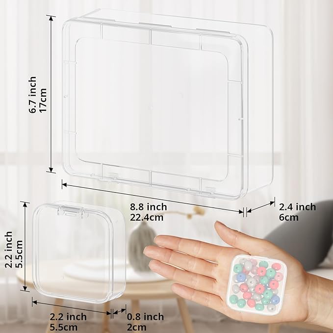 Mathtoxyz Bead Organizer Box, 62Pcs Small Bead Organizers and Storage Plastic Cases Mini Clear Bead Storage Containers Boxes with Hinged Lid and Rectangle for Bracelet Making DIY Jewelry Craft Nail