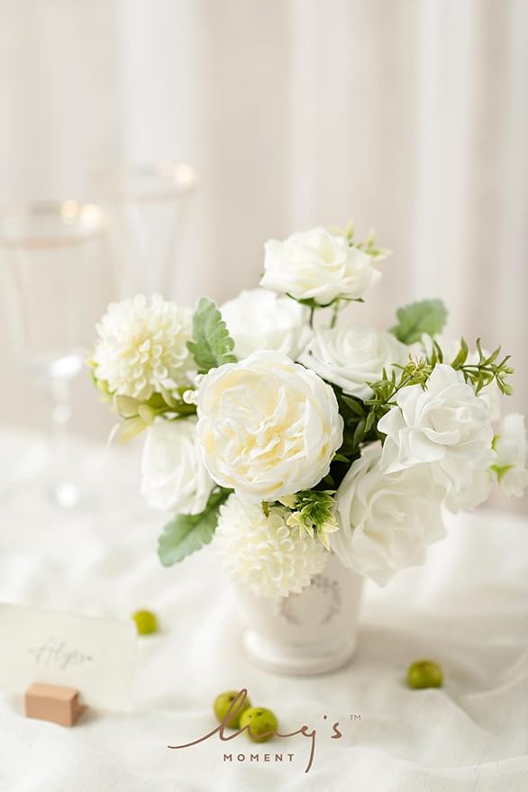 Ling's moment Ivory Dahlia Foam Artificial Flowers Real Touch Faux Fake Flower for Home Decor Graduation Baby Shower Decorations Outdoors Party Favors Wedding Gifts Centerpieces Arrangements 25pcs