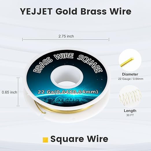 Thin Square Brass Wire 0.64mm 50 Feet - 22 Gauge Precision Wire for Electronics, Clockmaking, Micro Jewelry