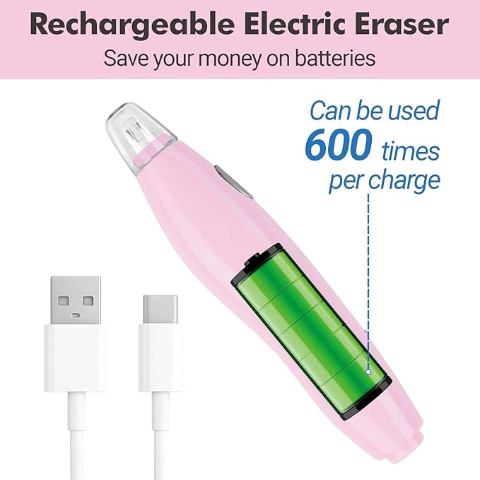 AFMAT EE04PK Electric Eraser, with 140 Eraser Refills, Rechargeable Pencil Erasers for Artists, Electric Erasers for Drafting, Drawing, Painting, Sketching, Architectural Plans, Detailer Tool-Pink
