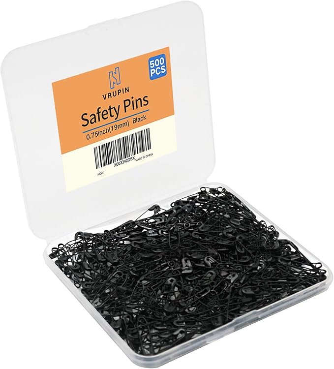 500PCS Safety Pins, 0.75Inch/19mm Small Safety pins, Rust Resistant Nickel Plated Steel Set for Crafting, Sewing, Rimming Fastening Clip Button for Garment Hang Tag (Black)
