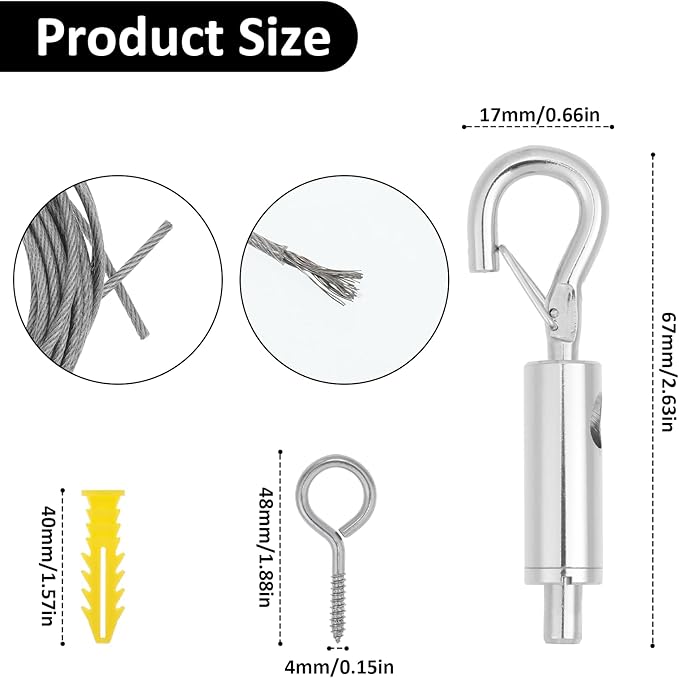 Picture Hanging Wire Adjustable Wire for Hanging Heavy Mirror 5m x 2mm Mirror Frame Hangings Kit with D Ring 4 Expansion Screws 4 Pcs Screws Self Tapping Eye Heavy Duty Stainless Steel Rope for Lamps