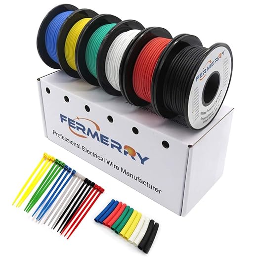 Fermerry 22 AWG Stranded Wire Spool 50ft Each 6 Colors Flexible 22 Gauge Silicone Hook up Wire Kit Electrical Tinned Copper Wire