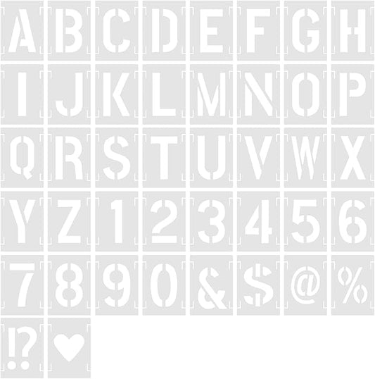 2 Inch 42 Pcs Reusable Letter Number Symbol Stencils, Plastic Painting Templates for Wood Wall Fabric Rock Chalkboard Signage School Door Porch DIY Art Craft Decoration Projects