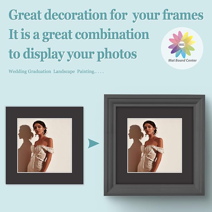 MBC Mat Board Center, 10 Pack 8x8 for 6x6 Black Picture Mats Frame Mattes, Bevel Cut, Acid Free, 4-ply Thickness