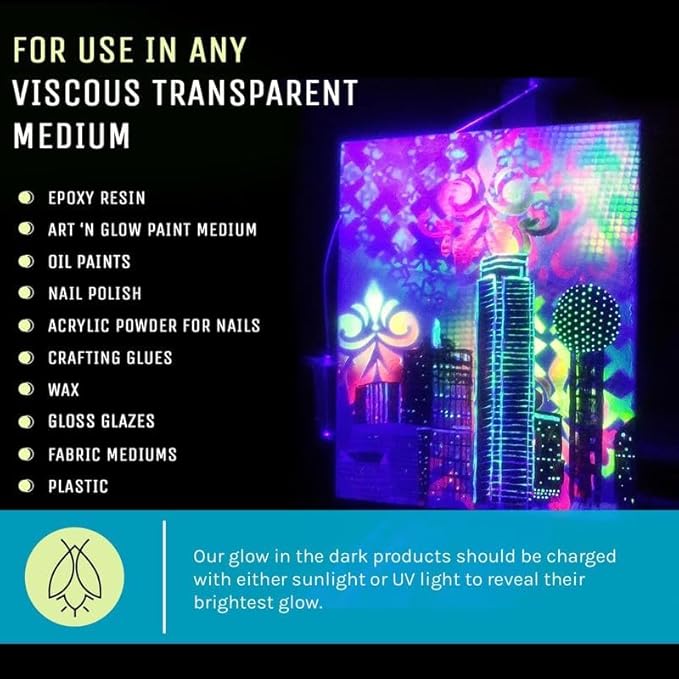 Glow in The Dark Pigment Powder - Neutral and Fluorescent Color for Art Painting, Fine Art, Nail Art Paint, and DIY Crafts - Long Lasting, 10+ Color Options - Neutral Sky Blue - (120 Grams/4 Ounces)