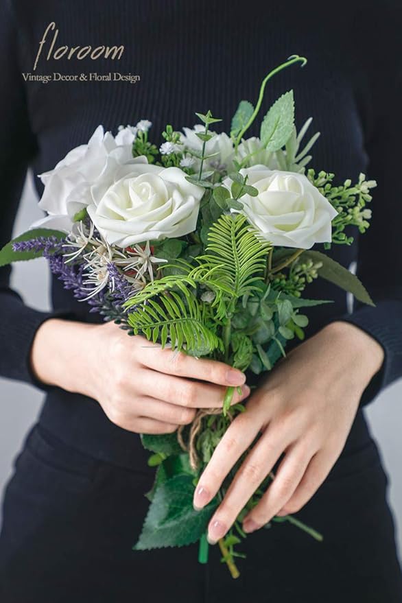 Floroom Artificial Flowers 50pcs Real Looking Ivory Foam Fake Roses with Stems for DIY Wedding Bouquets White Baby Shower Centerpieces Floral Arrangements Party Tables Home Decorations