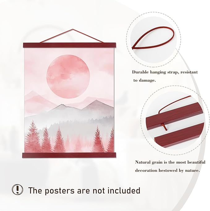 Artmag Magnetic Poster Hanger Frame, Light Wood Wooden Magnet Canvas Artwork Print Poster Hangers for 14x17 14x20 14x22 Frames Hanging Kit (Mahogany, 14")