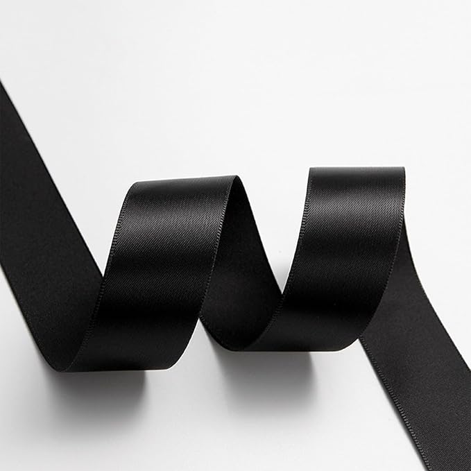 1" x 100 Yards Black Polyester Satin Ribbon Single Faced Bulk Fabric Ribbons for Gift Wrapping, Crafting, Bows Making, Flower Bouquet, Wedding, Home Decor