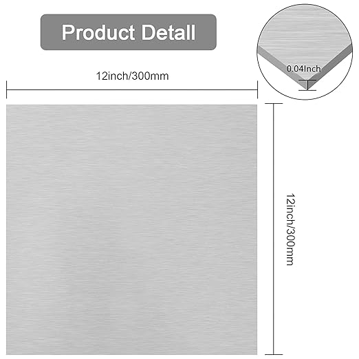6061 T651 Aluminum Sheet Metal 12" x 12" x 0.04"(1mm) Flat Plain Thin Aluminum Sheet Plate Covered with Protective Film, Heat Treatable Rectangle Aluminum Metal Plate for Crafting, Industrial