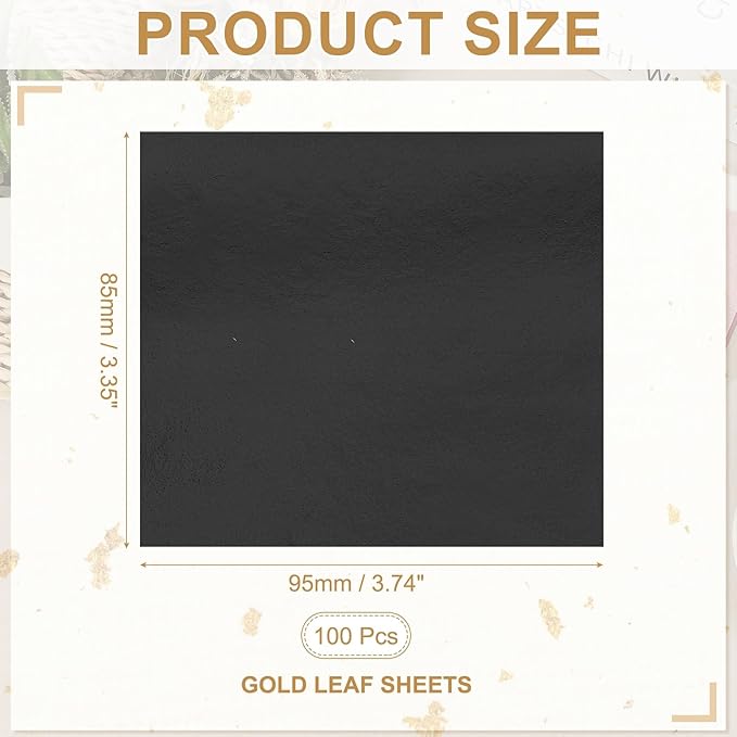 PATIKIL Gold Leaf Sheets for Art 3.7" x 3.4", 100 Pcs Gold Foil Sheet Metallic Leaf Papers for DIY Crafts Resin Furniture Nails Paintings Home Decoration, Black