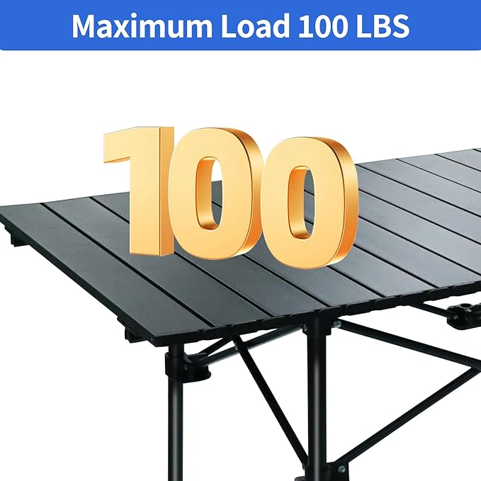 Camping Table 4Ft Folding Table Folding Picnic Aluminum Roll up Camp for Outdoor Beach Grill BBQ Travel Black
