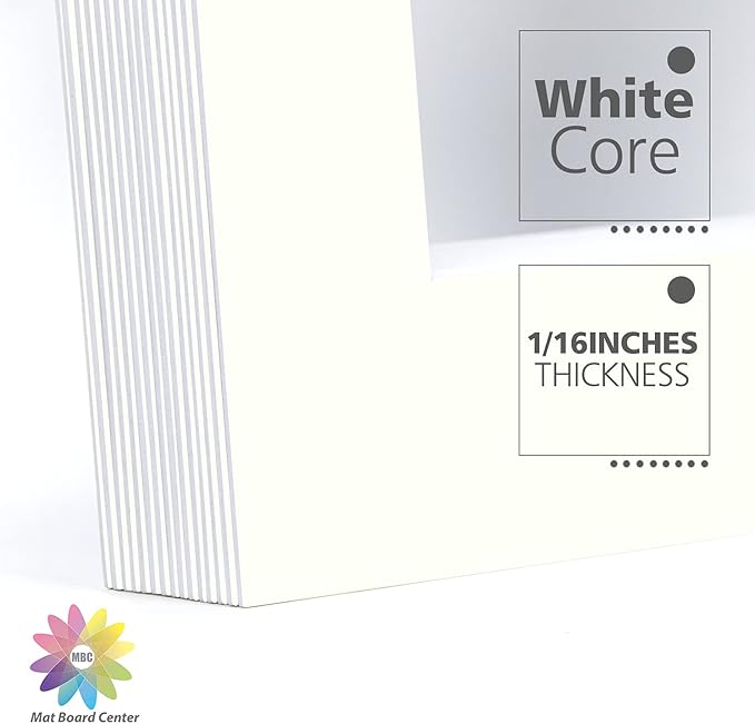 Mat Board Center, Pack of 10, 11x14 for 8x10 Ivory Turret Color Mats - Bevel Cut, Acid Free, 4-ply Thickness, White Core - for Pictures, Photos, Framing