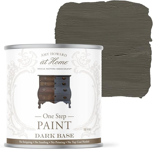 AMY HOWARD AT HOME Chalk-Based One Step Paint for Furniture, Cabinetry, Decor, Finish, and More | No Stripping, Sanding, or Priming | Dark Base | 16 Ounce | Graphite