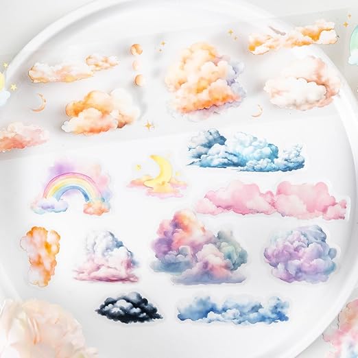 6 Rolls Cloud PET Tape Set,Pre-Cut Sky Ephemera Stickers for Scrapbook Supplies,Journaling,Junk Journal,Scrapbooking,Crafting,DIY Projects, Diaries(Cloud)