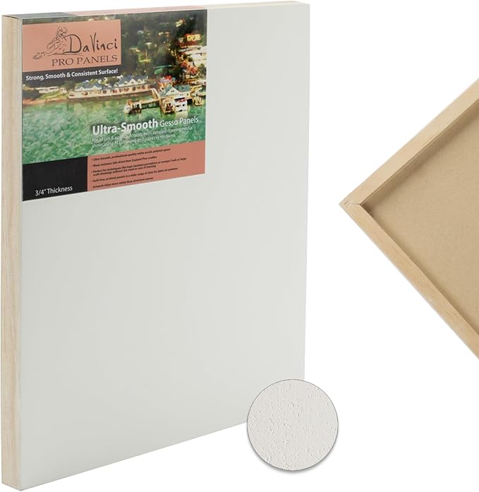 Da Vinci Pro Ultra Smooth Wood Canvas Gesso Board - 3/4" Deep, 18x24 Single White Acrylic Polymer Gesso Panels for Painting Fine Portraits and Ultra Fine Detail Illustrations and Artwork