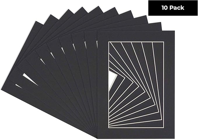 6x8 Mat for 8x10 Frame - Precut Mat Board Acid-Free Show Kit with Backing Board, and Clear Bags Black 6x8 Photo Matte Made to Fit a 8x10 Picture Frame Matboard for Framing, Pack of 10 Mats