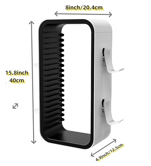 wigmoa OYO-1【15.8INCH】 game Storage Tower Compatible with PS5/ Xbox Series S & X/Switch, Universal Video Games Discs Organizers 18 PCS with 4 Controllers Holder, Game Disk Box Stand. (Black/Green)