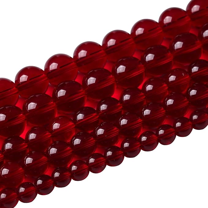 Smooth Garnet Red Glass Crystal Round Loose BeadsFor Jewelry Making DIY Bracelet Necklace Accessories 6mm 68pcs 15" Strand(Garnet Red Glass, 6mm)