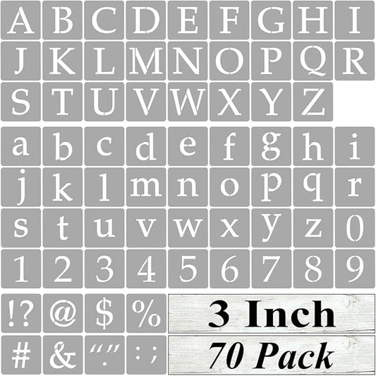 3 Inch Alphabet Letter Stencils for Painting - 70 Pack Letter and Number Stencil Templates with Signs for Painting on Wood, Reusable Letters and Numbers Stencils for Chalkboard Wood Signs & Wall Art