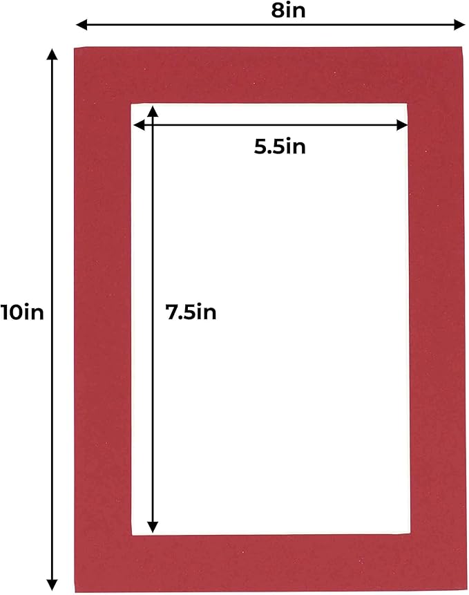 6x8 Mat for 8x10 Frame - Precut Mat Board Acid-Free Deep Red 6x8 Photo Matte Made to Fit a 8x10 Picture Frame, Premium Matboard for Family Photos, Show Kits, Art, Picture Framing, Pack of 10 Mats