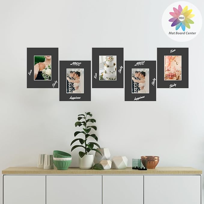 MBC Mat Board Center, 5 Pack 8.5X11 for 5X7 Black Picture Mats Frame Mattes, Bevel Cut, Acid Free, 4-Ply Thickness