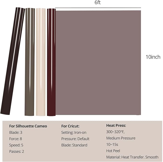 HTVRONT Puff Vinyl Heat Transfer -10" x 6ft Coffee 3D Puff Heat Transfer Vinyl for T-Shirt- Puff Htv Vinyl for Compatible with Cricut Cutting Machine-Easy Cut/Weed