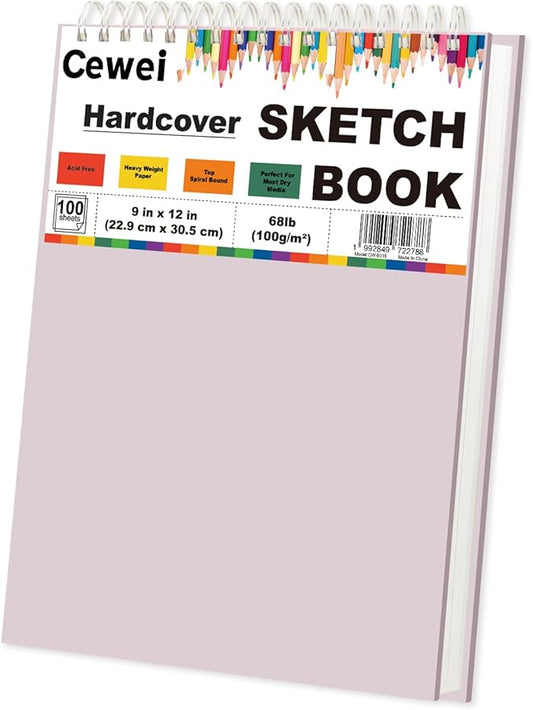 Cute Sketch Book for Kids Ages 8-12 Girls, 1 Pack-100 Sheets Purple Sketch Book 9x12, 68lb/100gsm Cute Sketchbook for Girls, Spiral Sketch Pads for Drawing, Art Supplies for Teens.