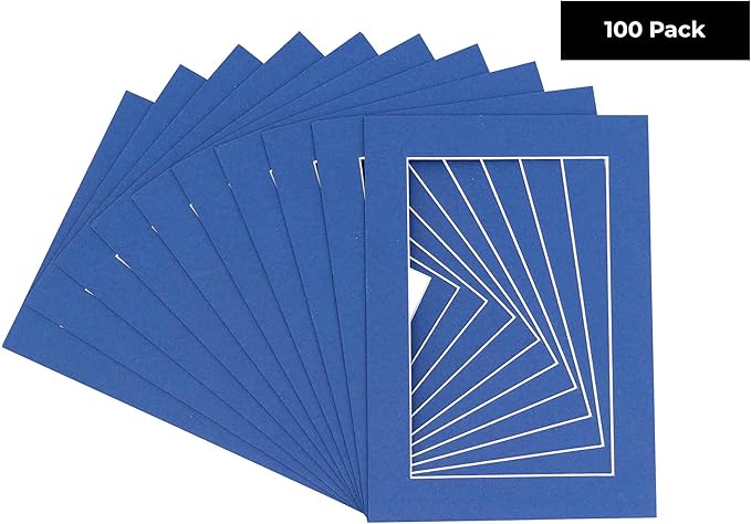 11x14 Mat for 8.5x11 Photo - Precut Bottle Blue Picture Matboard for Frames 11 x 14 Inches - Bevel Cut to Display Art 8.5 x 11 Inches - Acid Free Pack of 100 MATS with Backing Boards & Clear Bags