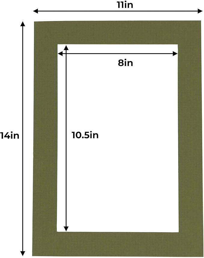 11x14 Mat for 8.5x11 Photo - Precut Dill Green Picture Matboard for Frames 11 x 14 Inches - Bevel Cut to Display Art 8.5 x 11 Inches - Acid Free Pack of 25 MATS with Backing Boards & Clear Bags