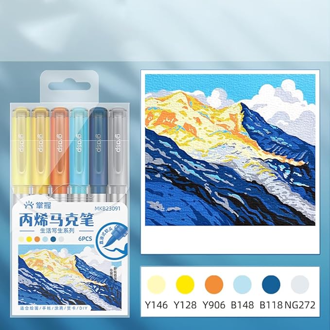 6 Color Acrylic Paint Markers, Brush Tip Acrylic Paint Pens With Visual Ink Window, Fabric Paint Markers for Clothes, Textile - High Coverage on Wood, Glass, Rock - DIY Art Supplies for Kids, Adults