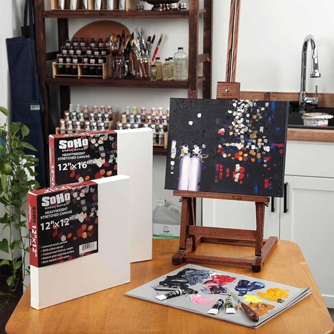SoHo Urban Artist, 8x8 Heavyweight Stretched Cotton Canvas for Painting - 1.5" Deep- 3 Pack, Triple Primed, 100% Cotton Canvas, Archival, Universal Primed for Oil, Acrylic, Alkyd, Mixed Media