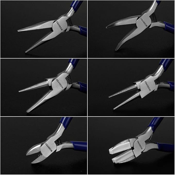 WORKPRO Jewelry Plicers Set, 7-Piece Jewelry Making Tools Kit with Needle Round Nose Plier and Bent Nose Plier Wire Cutter for Jewelry Repair, Beading, Wire Wrapping, Crafts, with Carrying Pouch