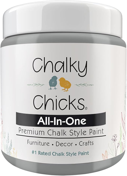 Chalky Chicks All-in-One Chalk Paint for Furniture or Cabinet - 4 Fl Oz - Matte Finish Mad Cloud (Light Gray) for Metal, Wood Furniture Paint - No Sanding All-in-One for Home Decor & Crafts, USA Made