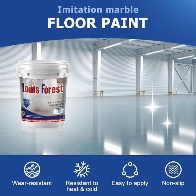 Louis Forest Epoxy Floor Paint, High-Gloss Marble Effect Coating, Epoxy Colored Sand Floor Paint, Wear-Resistant and Non-Slip for Indoor Outdoor (1KG-Sea gray)