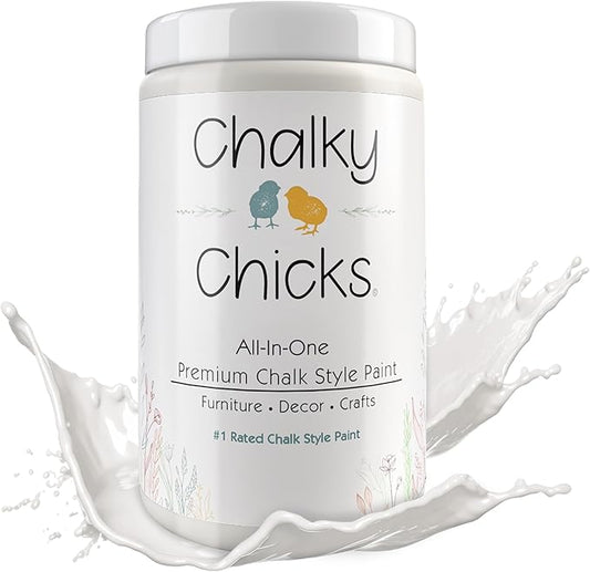 Chalky Chicks All-in-One Chalk Paint for Furniture or Cabinet - 32 Fl Oz - Matte Finish Aged Burlap White for Metal, Wood Furniture Paint - No Sanding All-in-One for Home Decor & Crafts, USA Made