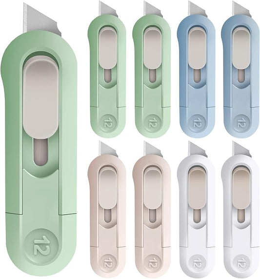 DIYSELF 8 Pack Box Cutter, Box Cutter Retractable Letter Opener, Cute Utility Knife Exacto Knife for School, Razor Knife for Crafts, Paper, Packages, Small Box Cutters Bulk for Women Girls