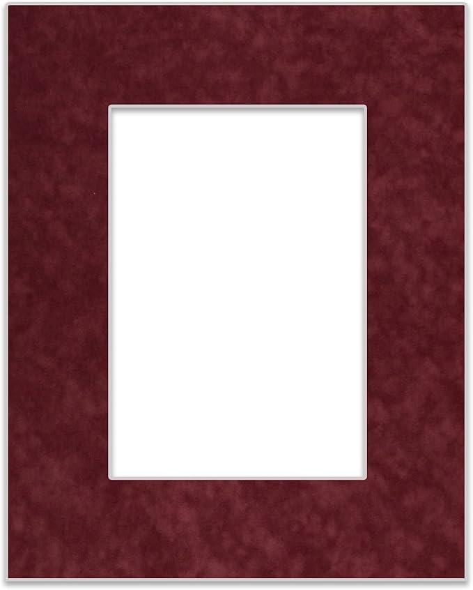 8x10 Mat Bevel Cut for 6x8 Photos - Acid Free Dark Red Suede Precut Matboard - For Pictures, Photos, Framing - 4-ply Thickness