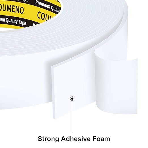 3Pack 1inX16.4FT (Total 49.2FT) Double Sided Foam Strip, EVA Foam Tape, Double Sided Sponge Adhesive Mounting Tape for Home Office Decor White