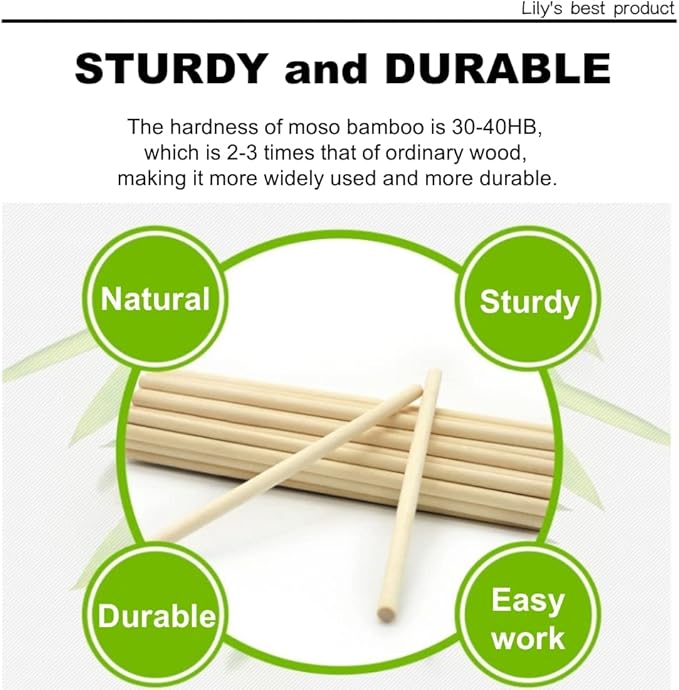 HOPELF 25PCS Dowel Rods Wood Sticks Wooden Dowel Rods - 1/2 x 6 Inch Bamboo Sticks - for Crafts，Hardwood Dowel Rod Assortment，Wooden Rod Sticks Doweling Rods， DIYers.