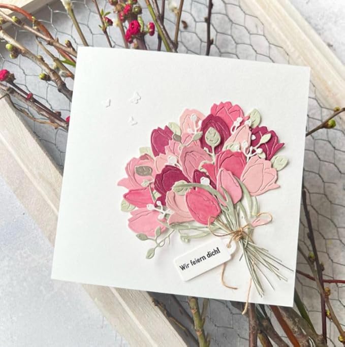 Lapoo Metal Cutting Die for Scrapbooking, 3D Backgrounds Frame New Cutting Dies DIY Album Card Making Decor Paper Craft Metal Die Cuts Party Wedding Decorations (3 Buds 4.5 x 1.7 in)