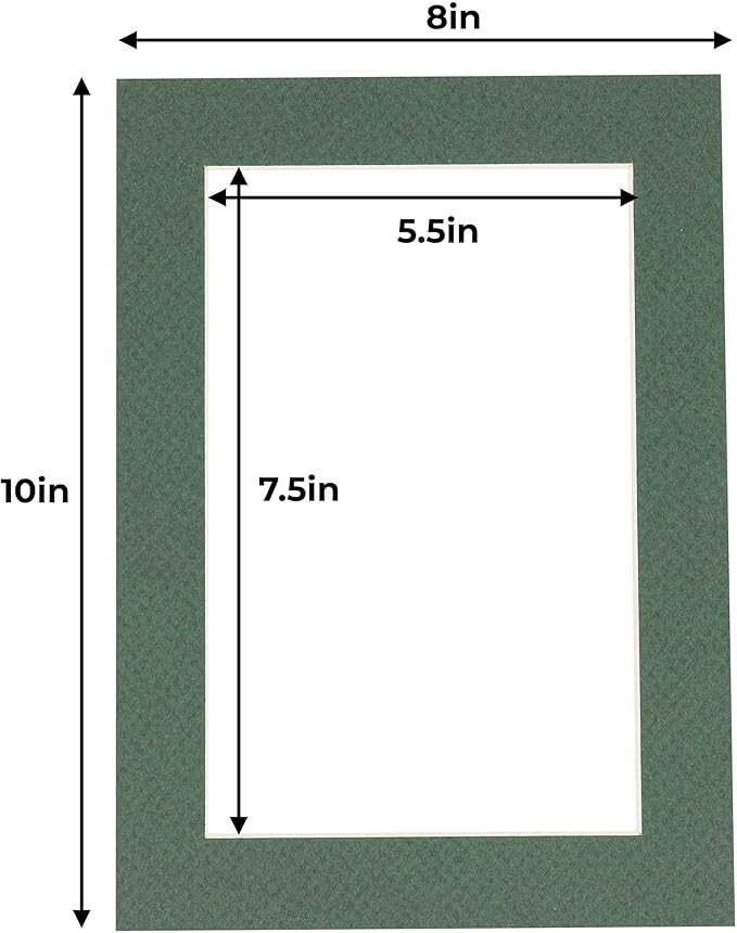 6x8 Mat for 8x10 Frame - Precut Mat Board Acid-Free Show Kit with Backing Board, and Clear Bags Hunter Green 6x8 Photo Matte Made to Fit a 8x10 Picture Frame Matboard for Framing, Pack of 100 Mats