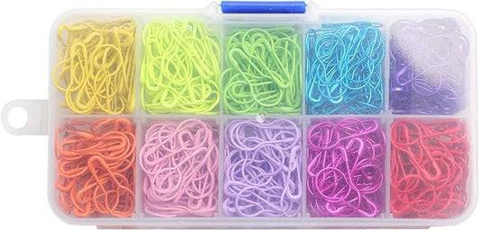 Colorful Metal Knitting Pins Stitch Markers Pear Shape Safety Pins for Sewing Clothing DIY Craft Making with Storage Box Knitting Counter Crochet Needle Clip Ring(10 colors-500pcs)