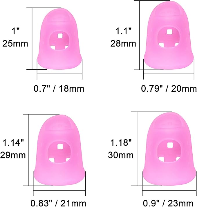 Wisdompro 16 Pcs Finger Tips, 4 Sizes Silicone Thimble Fingertip Grips Thumb Protectors Pads Cover for Hand Sewing, Paper Sorting, Page Turning, Money Counting, Guitar Playing - Pink, Translucent