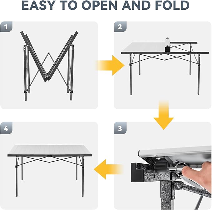 KingCamp Camping Table Folding Portable Table Aluminum Roll Up Lightweight Foldable Large Camp Table for Indoor Outdoor Picnic Backyard, 53.5"X27.5"
