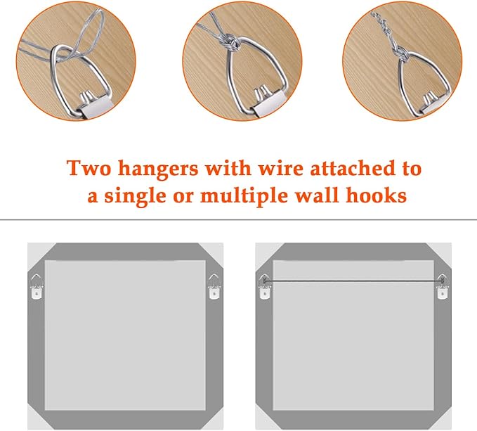 SDTC Tech Picture Wire Hanging Kit Supports Up to 40lbs with D-Rings, Wall Hanging Hooks, 50ft Stainless Steel Wire Rope, Level, Aluminum Crimping Loop Sleeve & Screws for Painting Photo Mirror Frame