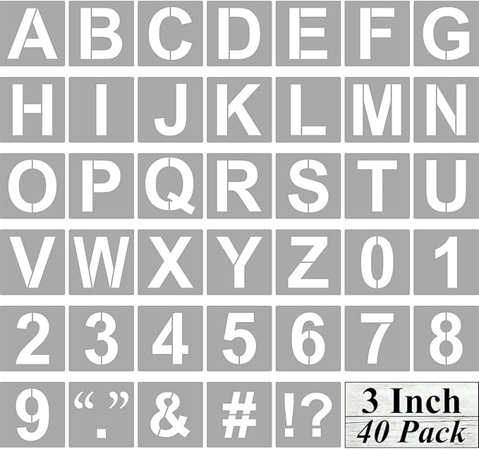 Alphabet Letter and Number Stencils 3 Inch - 40 Pack Letters and Numbers Stencil Templates with Signs for Painting on Wood, Reusable Number and Letter Stencils for Chalkboard Signs & Wood Wall Art
