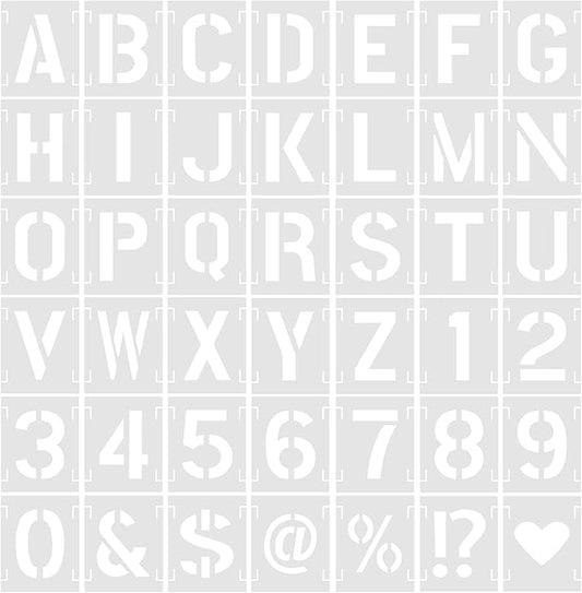 4 Inch 42 Pcs Reusable Letter Number Symbol Stencils, Plastic Painting Templates for Wood Wall Fabric Rock Chalkboard Signage School Door Porch DIY Art Craft Decoration Projects