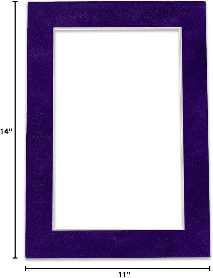 Pack of Ten Acid Free 11x14 Mats Bevel Cut for 8.5x11 Photos - Purple Crocus Suede Precut Matboards With Backing Boards and Self Seal Photo Mat Bags For Pictures, Photos, Framing - 4-ply Thickness