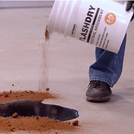 FlashDry All Purpose Organic Industrial Absorbent - 5 Liter Bucket, Case of 6- Instantly Absorbs Liquid Spills - Safer and 5-7x More Absorbent Than Clay - Lightweight & Refillable - OSHA Compliant